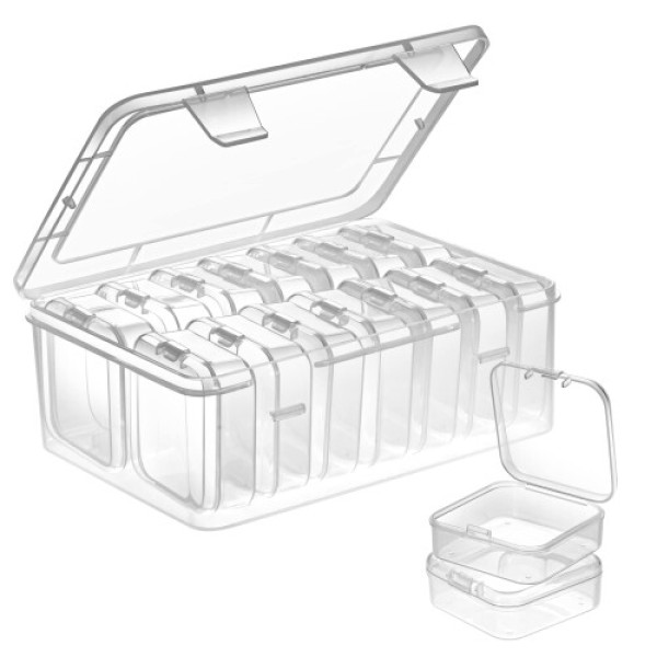 Small Bead Organizers 15 Pack Mini Clear Plastic Storage Cases with Hinged Lid Rectangle Craft Supply Containers