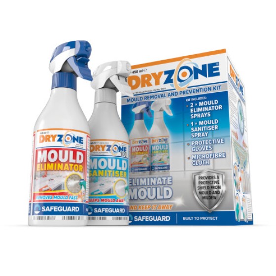 Dryzone Mold Removal and Prevention Kit - 3 x 450ml - Dual-action fast-acting mold remover spray for bathrooms, walls, and ceilings, preventing mold regrowth.