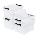 22 Quart Clear Latch Storage Box Set, 4 Pack Stackable Home Organization Containers with Lid and Buckle Closure
