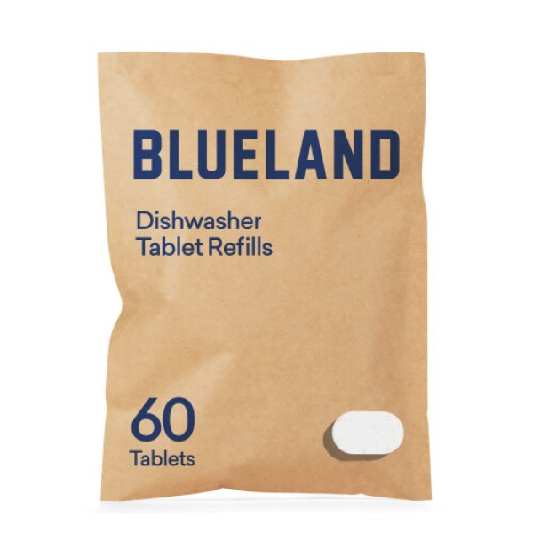 BLUELAND Dishwasher Detergent Tablet Refill 1 Pack - Plastic-Free & Eco Friendly Alternative to Liquid Pods or Sheets - Natural, Sustainable - 60 Was