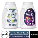 Splesh Cleaning Bundle of 3-in-1 Dishwasher 150 Cap & Laundry 140 Cap