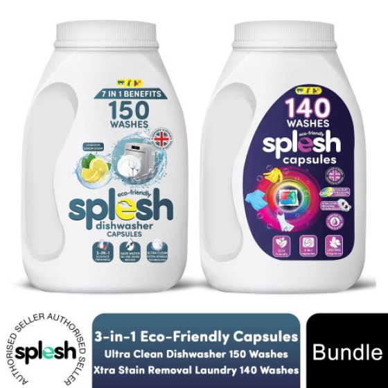 Splesh Cleaning Bundle of 3-in-1 Dishwasher 150 Cap & Laundry 140 Cap