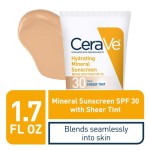 CeraVe Mineral Sunscreen Hydrating SPF 30 with Transparent Tint | Colored Mineral Sunscreen with Zinc Oxide and Titanium Dioxide