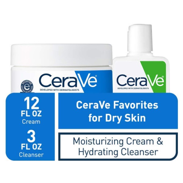 CeraVe Moisturizing Cream and Hydrating Face Wash Trial Combo | 12 oz Cream + 3 oz Travel Size Cleanser