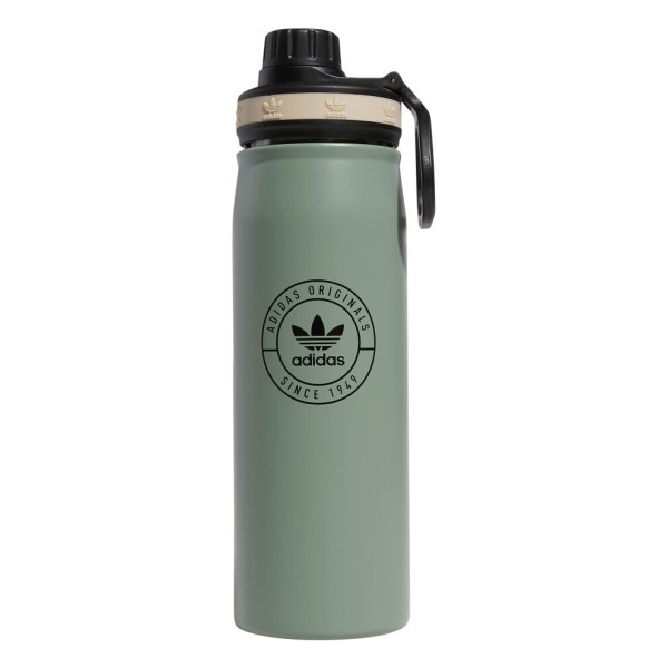 adidas Originals 600ml 20oz メタルウォーターボトル、冷温両用二重壁断熱、188ステンレススチール、シルバー/グリーン/ブラック