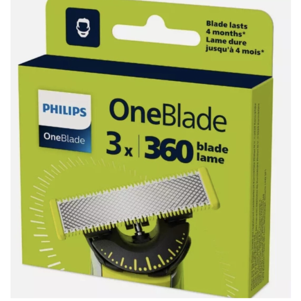Philips 360° OneBlade 3-Pack Replacement Blades, Compatible with QP430/50 Shaver