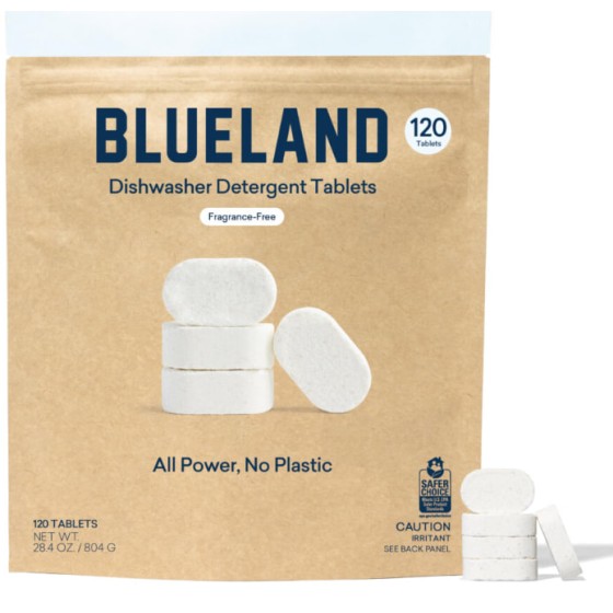BLUELAND プラスチックフリー 食器洗い機用洗剤タブレット｜無香料｜120個入り｜環境に優しいエコパッケージ