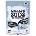 Molly's Suds Dishwasher Pods | Clean Dishwasher Detergent Cuts Grease & Rinses Clean (Residue-Free) for Sparkling Dishes | 120 Auto-Release Tabs