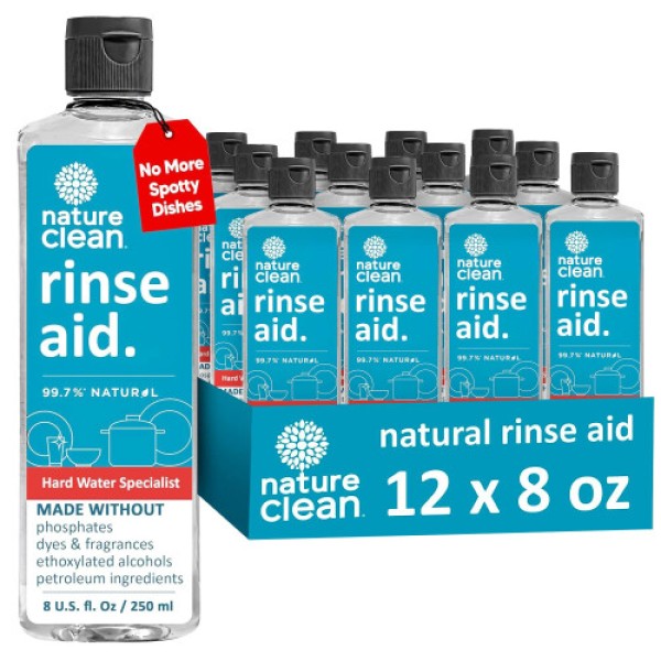 Nature Clean Natural Dishwasher Rinse Aid Liquid with 99.7% Plant-Based Ingredients Unbelievable Power with No Nasty Chemicals. Dishwasher Dryin