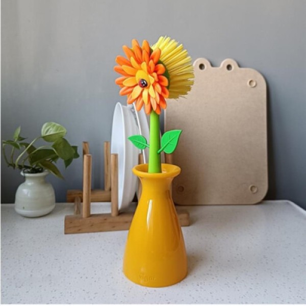 Vigar フラワーブラシ キッチン用 長柄食器洗いブラシ 鍋や皿のクリーニングツール