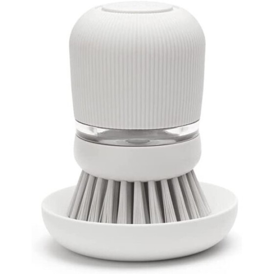 Brabantia 詰め替え可能なソープディスペンサー付き食器洗いブラシ（ライトグレー） 安全グリップ付きパームブラシ＆収納トレー