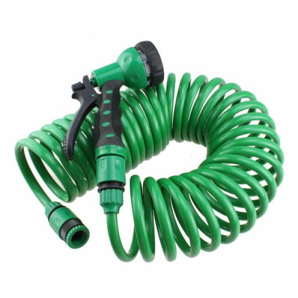 30M 100Ft Retractable Coil Hose with 5 Function Spray Gun Nozzle for Garden Watering and Cleaning Patio Decks
