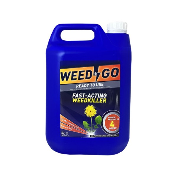 Weed & Go 5L すぐ使える除草剤 - 迅速作用する酢酸フォーミュラ、車道・小道・パティオの苔と雑草をコントロール（4時間で効果）