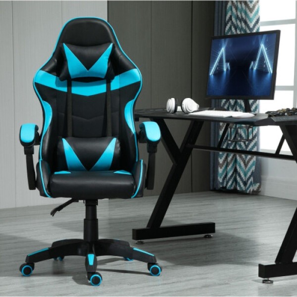 (Blue) Swivel Gaming Chair Faux Leather Reclining Office Desk Chair A
