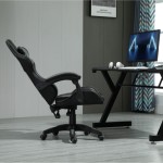 (Gray) Swivel Gaming Chair Faux Leather Office Reclining Chair