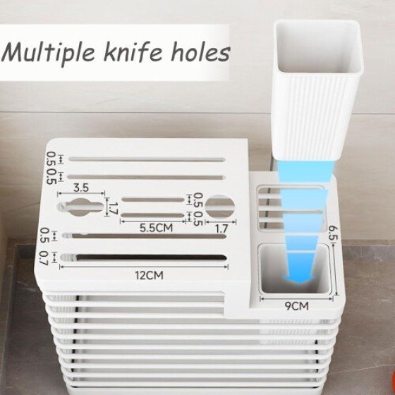 Metal Wire Utensil Holder, Black Kitchen Knife Holder with Drainage Tray for Countertop Organizer