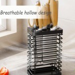 Metal Wire Utensil Holder, Black Kitchen Knife Holder with Drainage Tray for Countertop Organizer