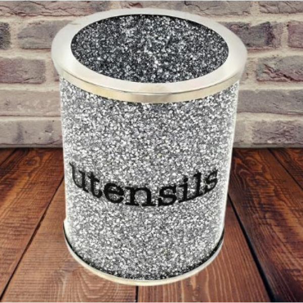 Crushed Diamond Silver Cutlery Jar 16cm