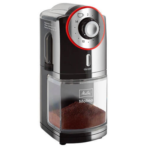 Melitta Molino Coffee Grinder, 1019-01, Electric Coffee Grinder, Flat Grinding Disc, Black/Red