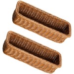 柳条餐具篮套装（2个），长方形藤编餐具收纳架，适用于台面收纳，编织餐具整理器