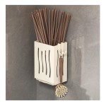 Utensil Rack with Hooks, Wall-Mounted ABS Kitchen Storage Organizer with Drip Tray, for Storing Spoons and Chopsticks, White, 1-Pack