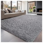 (160cm x 230cm (5ft 4in x 7ft 8in), Grey) Non-Slip Fluffy Long Pile Rug for Living Room and Hallway