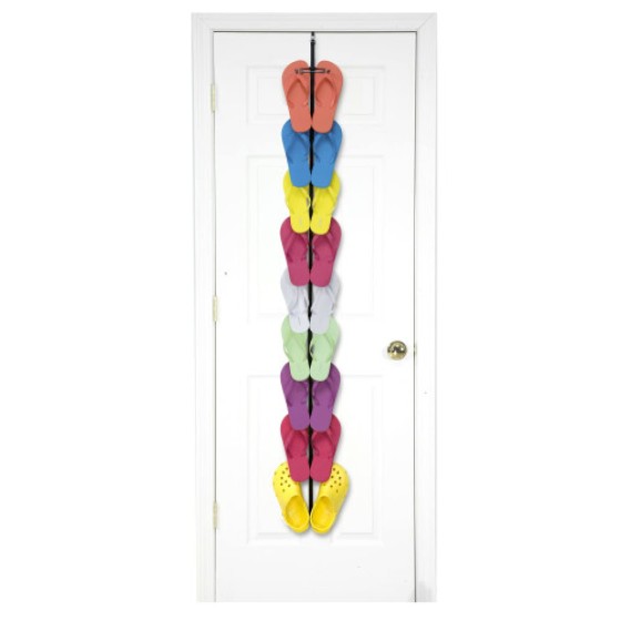 Perfect Curve Flip-Flop Shoe Rack - Holds 9 pairs of shoes, space-saving behind-the-door design, with adjustable hooks (12232A)