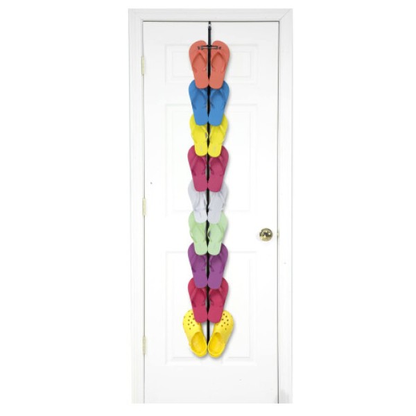 Perfect Curve Flip-Flop Shoe Rack - Holds 9 pairs of shoes, space-saving behind-the-door design, with adjustable hooks (12232A)