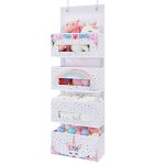 Unicorn Door Rear Hanging Storage Rack - 4 clear window pockets, suitable for baby girl storage, bathroom organization, toy and diaper storage.