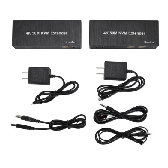4K KVM Extender, Supports Cat6 Cable, Transmission Distance 50 Meters, Supports HD 1080P 60Hz, Compatible with Mouse and Keyboard