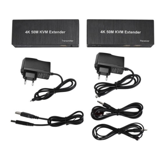 50M 4K KVM Extender, Supports Cat6 Cable, 1080p 60Hz Ultra HD, 3D HD Loop Transmission