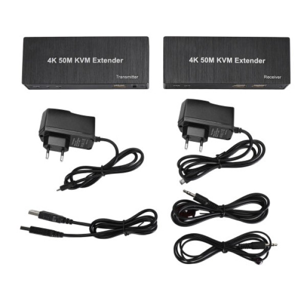 50M 4K KVM Extender, Supports Cat6 Cable, 1080p 60Hz Ultra HD, 3D HD Loop Transmission