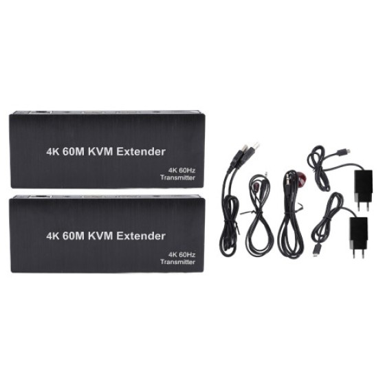 60m High-Definition HDMI KVM USB Extender, Transmits 4K 60Hz Video via Cat5e/6/7 Cable, Supports Mouse and Keyboard Control and Remote Sign-In