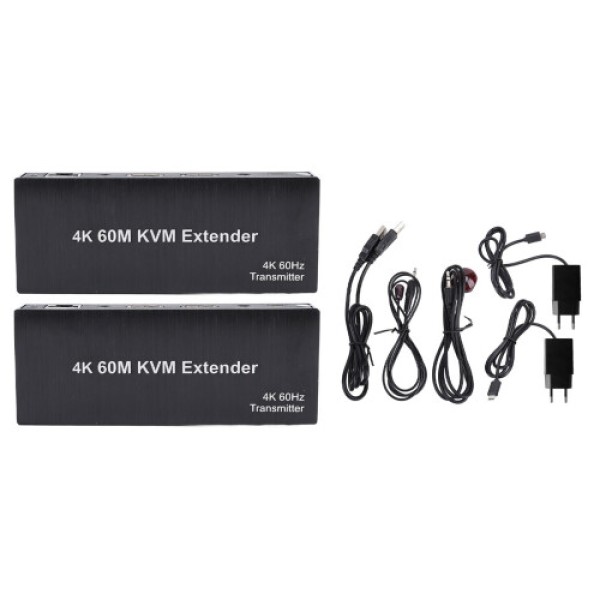 60m High-Definition HDMI KVM USB Extender, Transmits 4K 60Hz Video via Cat5e/6/7 Cable, Supports Mouse and Keyboard Control and Remote Sign-In