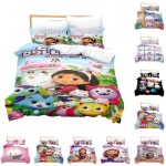 (Family, 135x200cm/53.1*78.7in) 3-Piece Quilted Duvet Cover Set, Gabbys Dollhouse Cartoon Print Kids Bedding
