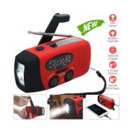 Hand-Crank Solar-Powered Portable AM/FM Radio with USB Charger and Flashlight (Red)