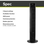 Tower fan, 29 inches, 3 speed settings, black, Prodex PX5229B