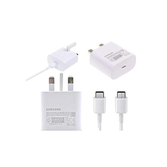 Genuine Samsung 25W Super Fast Adaptive Mains Plug/Wall Charger & Type C Cable for Galaxy S10, Note10, Note20, S20, S21 5G & Also includes MOBACE
