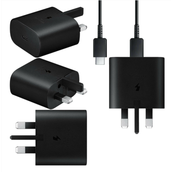 Official Samsung UK 3 Pin 2 Amp 25W Fast Mains Charger USB-C Data Cable in Black