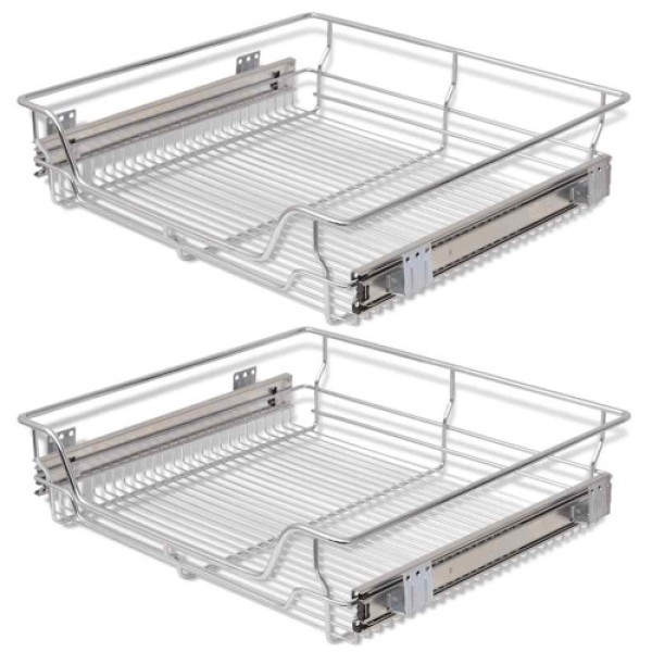 vidaXL 2 Pull-Out Wire Baskets Silver 600mm Kitchen Storage Rack
