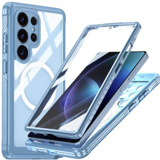 (Blue) Magnetic Case for Samsung Galaxy S25 Ultra Compatible with MagSafe - Drop and Crash Proof, Fully Transparent, 360° All-Inclusive PET Protective Film