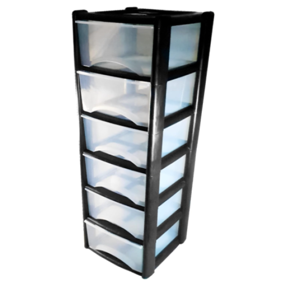 Tower-style storage cabinet with drawers, large plastic cabinet with 6 drawers