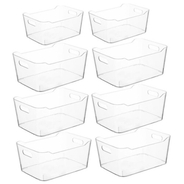 8-piece transparent plastic storage box set, multi-functional kitchen storage tray, suitable for office desks, cosmetics storage, bathroom storage, and kitchen cabinets – this product is designed...