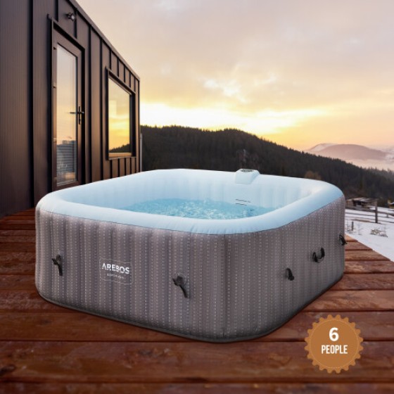AREBOS Inflatable Whirlpool Bathtub | Indoor/Outdoor Use | 6 Seats | 130 Massage Jets | Heating Function | 910L Capacity | Includes Tub Cover | Bubble Spa & Health Massage