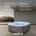 AREBOS Inflatable Whirlpool Bathtub | Indoor/Outdoor Use | 6 Seats | 130 Massage Jets | Heating Function | 910L Capacity | Includes Tub Cover | Bubble Spa & Health Massage