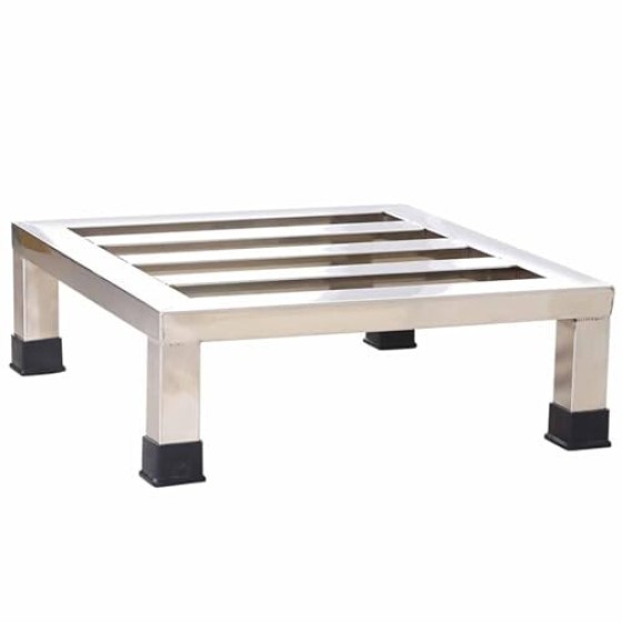 Heavy-duty stainless steel appliance riser bracket, 50x50x10cm, suitable for commercial use such as washing machines, refrigerators, and pallet racks. Silver.