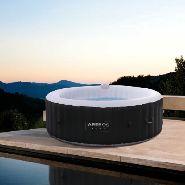 AREBOS Whirlpool Indoor/Outdoor Round Heated Bathtub, 208 cm Diameter, with LED Display