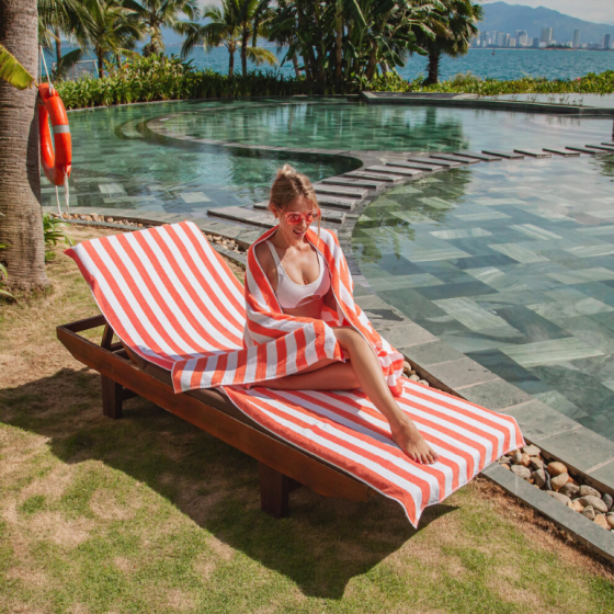 Arkwright California チェーズラウンジカバー - 12個セット - ポケット付きストライプソフトコットンカバナタオル、ビーチ・プール・屋外チェア用 30 x 85インチ