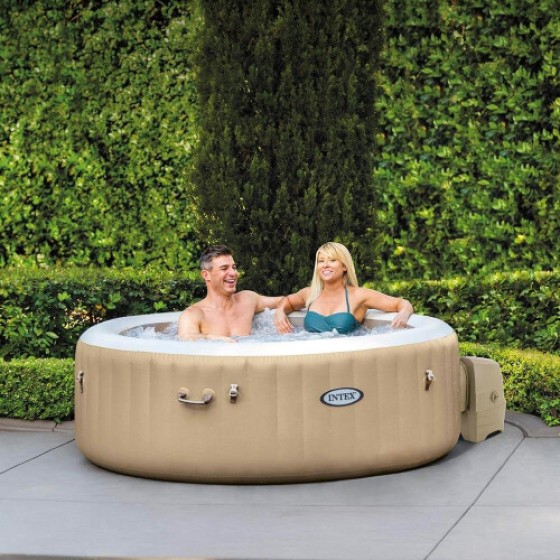 Intex PureSpa 4-Person Bubble Massage Hot Tub - 77x28 inches, 120 Jets, Fiber-Tech Construction, Hard Water System