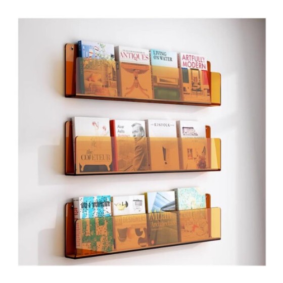 Wall-mounted magazine rack, acrylic material, 40cm, space-saving; brochure rack, 3-pack; document storage unit.